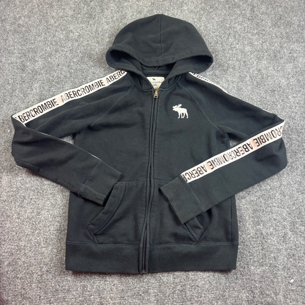 ABERCROMBIE KIDS Black Zip Up Hoodie Logo Down Sleeves size: 11/12